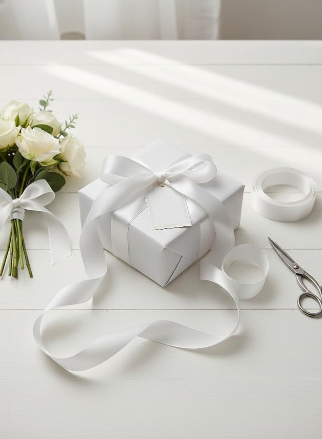 فينيس شريط ساتان فاخر للزينة، تغليف الهدايا، متعدد الاستخدامات (أبيض، المقاس: 2 بوصة، التعبئة: 22 متراً) - Image 4